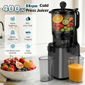 Extracteur <span class=keywords><strong>de</strong></span> jus à froid 2-en-1 avec <span class=keywords><strong>goulotte</strong></span> large <span class=keywords><strong>de</strong></span> 5,8 pouces, moteur silencieux 400W, nettoyage facile, protection contre la surchauffe pour légumes et fruits entiers - Product Image 2