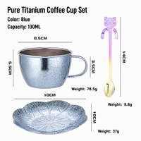 Tasse à café en titane pur, ensemble de tasses à latte de luxe avec soucoupe en titane pur, cuillère en titane, tasse à poignée pour boire du thé
