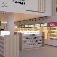 Étagère murale décorative en verre personnalisée avec éclairage LED pour pharmacie, présentoir en MDF pour magasin médical, comptoir de vente
