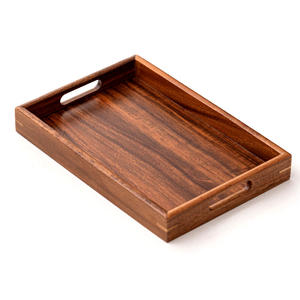 Plateau de service rectangulaire en bois massif naturel avec poignées, couleur noyer noir, style classique, multifonctionnel, pour salon, salle de bain - Product Image 2