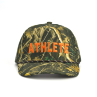 Topi Tali Camo dengan Logo Kustom Bordir Kamuflase, Topi Baseball 5 Panel, Topi Snapback Camo Model A-Frame untuk Pria