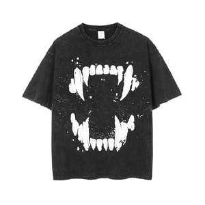 T-shirt vintage lavé 100% coton pour hommes personnalisé noir imprimé surdimensionné 250g tissu poids solide Type de motif - Product Image 3