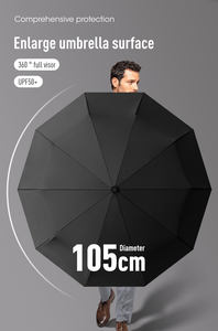 Paraguas fuerte del fabricante con logotipo personalizable Mango de <span class=keywords><strong>madera</strong></span> con logotipo Paraguas plegable automático UV a prueba de viento de alta calidad - Product Image 6