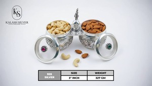 Ensemble de service à double bol décoratif, conteneur design pour mukhwas et fruits secs, idéal pour un cadeau de mariage - Product Image 2