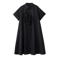 Nouvelle Robe Chemise Patchwork Perlée Été 2026 Chic Français Ample Grande Taille en Mélange de Coton Maxi Blanche et Noire pour Femme – Vente en Gros