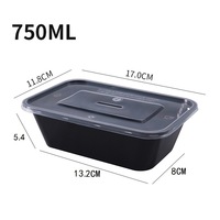 Contenants en plastique jetables pour micro-ondes de 500/650/750/1000 ml, boîtes de rangement pour aliments à emporter en PP rectangulaires