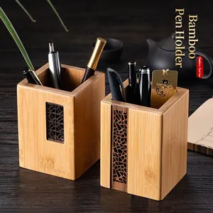Porte-stylo sur mesure Porte-crayon de bureau en bois de bambou promotionnel