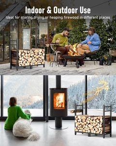 Support en bois extérieur de 34 pouces pour bois de chauffage Support à bois de chauffage extérieur intérieur avec outil de transport de bûches Support à bois de chauffage robuste