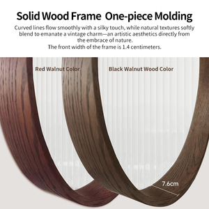 Vintage-style <strong>Round</strong> Bathroom <strong>Mirror</strong> with Solid <strong>Wood</strong> Frame and Storage Shelf, Desktop Retro Vanity Makeup <strong>Mirror</strong> - Product Image 4