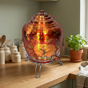Distributeur d'eau en cuivre avec motif floral et robinet pour usage domestique - Product Image 4