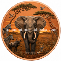Série Animaux - Pièce de Monnaie en Cuivre Pur 999 Coloré de 1 Oz avec Relief Élevé - Ensemble pour Collectionneurs