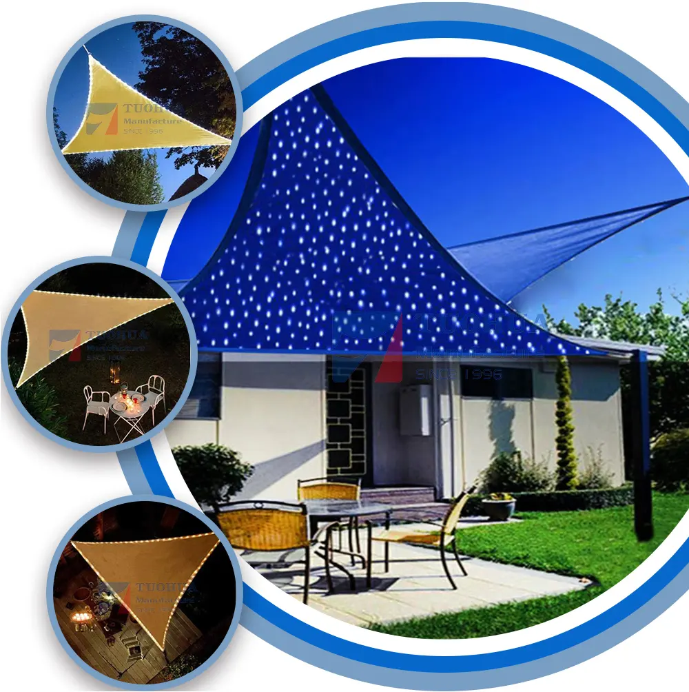 Custom Outdoor Sun Shade Sail With LED Lights / Sun Shade Canopy With LED Lights