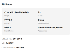 กรดซิตริกแอนไฮดรัสเกรดอุตสาหกรรม 99% CAS 77-92-9 สำหรับบำบัดน้ำเสีย ขายดี - Product Image 6