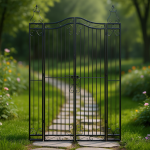 Puerta de jardín de hierro forjado negro de 7 pies de altura, estilo clásico, valla ornamental para uso en exteriores - Product Image 2