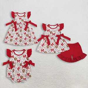 Ropa para Bebé Niña RTS de 0 a 3 Meses, Guante de Béisbol con Diseño de Lazo Rojo, Ropa de Verano para Niña - Product Image 1