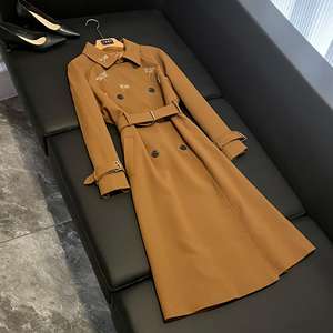 Lady Quality Fall Winter Overcoat Broderie Perles Dragonfly Long Sleeve Double-breasted Solid Long Coat With Belt for Women - Product Image 1