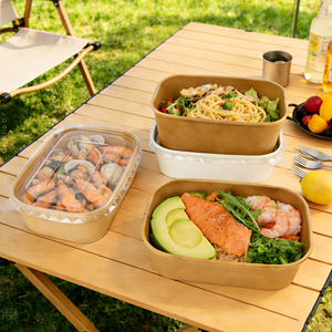 Rectangular Disposable Kraft Paper Food <b>Containers</b> with Plastic Lid Oilproof Waterproof Eco Friendly Takeaway Food Storage <b>Box</b> - Product Image 1