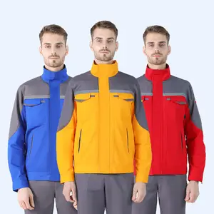 Custom men spring canvas cargo work jacket worker uniform clothes workwear with hi vis reflect strips