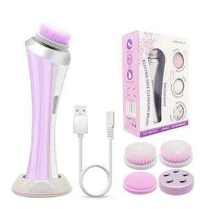4 in 1 Face Exfoliating Electric Facial Cleaner Silicone Scrub Pore Cleaner Spin Sonic Facial Cleansing Brush
