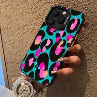 Nouvelle coque de téléphone à motif léopard coloré style peinture à l'huile pour iPhone 17 16 15 14 Pro Max, motifs léopard éblouissants, couverture à grands pores