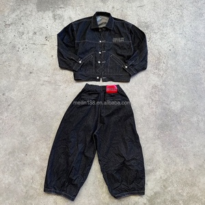 Clothing Custom Outfits Oversized <b>Denim</b> Jeans <b>Jacket</b> Set 14 Oz Heavyweight Jogging Suit <b>Baggy</b> <b>Denim</b> Pants Sets for Men - Product Image 1