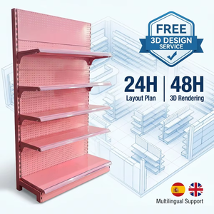 Étagères de supermarché réglables en métal <span class=keywords><strong>rose</strong></span>, rayonnages gondoles pour l'affichage en magasin, idéales pour les épiceries et les dépannages. - Product Image 5