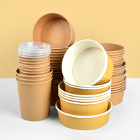Bol à Salade et Soupe Rond en Papier Kraft SenAng Factory avec Couvercle 500ml 750ml 1000ml 1100ml 1300ml, Conteneur Alimentaire à Emporter en Papier Kraft