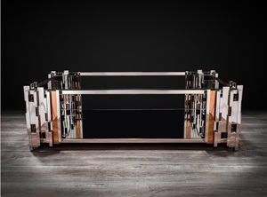 Nuovo Arrivo: <span class=keywords><strong>Tavolino</strong></span> da Caffè di Lusso in Acciaio Inox con Effetto Illusione e Piano in <span class=keywords><strong>Vetro</strong></span> per Casa e Hotel - Product Image 5