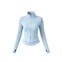 Veste de sport pour femme à col montant, extensible dans quatre directions, respirante, séchage rapide, manches longues, coupe-vent, en nylon et élasthanne, pour le yoga