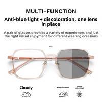 Nouvelles Lunettes Photochromiques Carrées 2026 pour Femmes, Anti-Lumière Bleue, Monture Rose Transparente, Verres Clairs à Teinte Variable