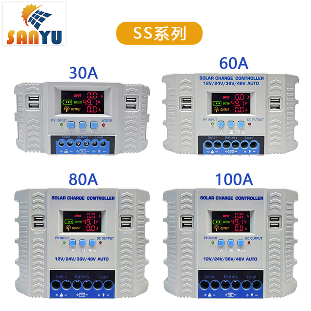 PWM solar charge controller 12V 24V 36V 48V Auto 4 USB Ports Charging Current 100A 80A 60A 30A Solar Controller