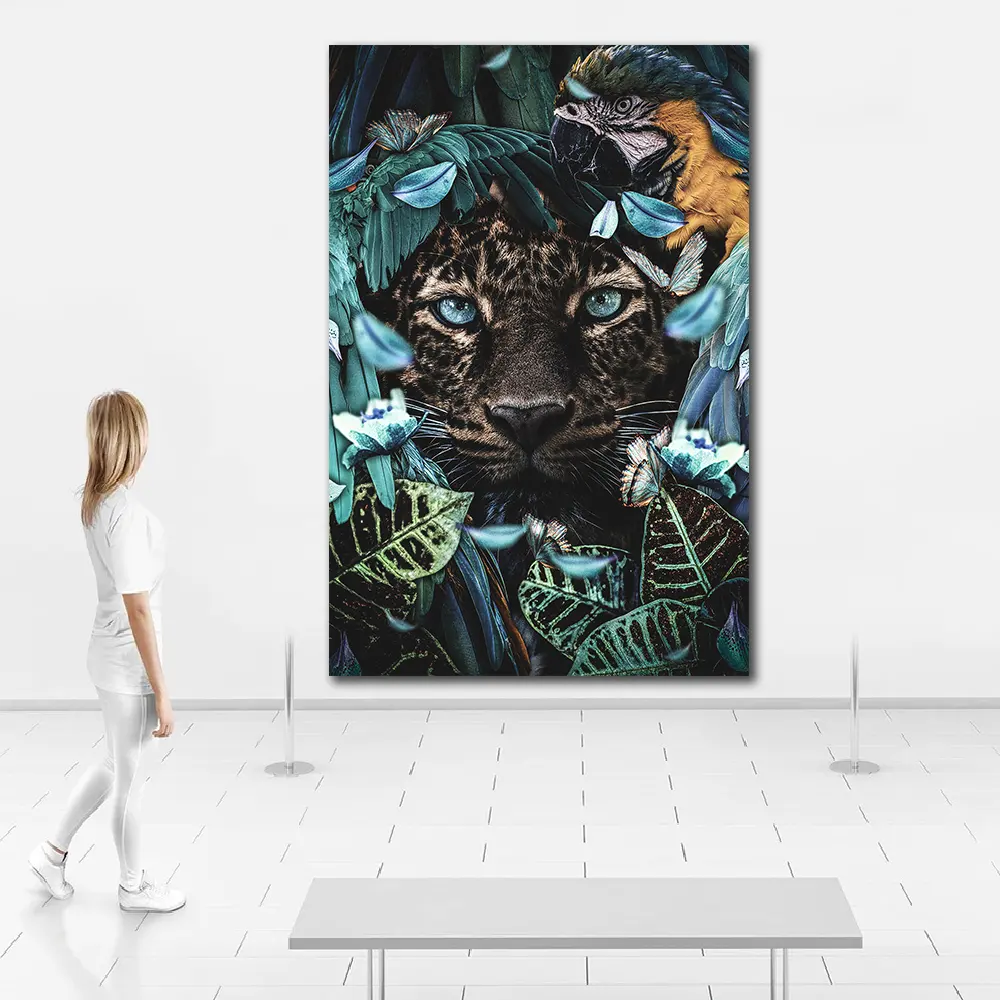Blue Eyed Leopard des Dschungels Tier kunst Leinwand druck Rahmenlose und Glasmalerei Benutzer definierte große Wand kunst Bild modernen Stil