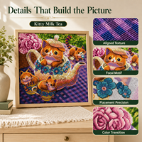 Kit de Peinture Diamant Motif Chat Mignon + Art pour un Style de Vie Confortable + Diamants Scintillants Spéciaux + Artisanat Guérissant Fait Main Écologique