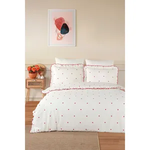 Parure de lit double Karden Flower Amore à volants, 100 % coton, motif cœur, avec drap-housse, housse de couette blanche et 2 taies d'oreiller - Product Image 1