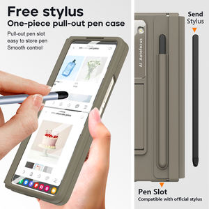 Funda de teléfono con ranura para bolígrafo de cuero para Samsung Galaxy Z Fold 5 4, funda plegable <span class=keywords><strong>gratis</strong></span> con soporte y película frontal de vidrio templado - Product Image 3