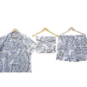 Ensemble de détente vintage pour femme en 100 % coton à imprimé cachemire, chemise à manches courtes et short à taille élastique, tenue décontractée printemps/été - Product Image 1
