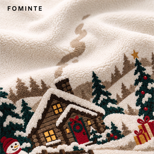 Veste d'hiver chaude pour femme en polaire jacquard teint en fil, motif café de Noël et village enneigé, design de luxe, logo personnalisé, OEM - Product Image 3