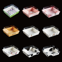 Plateau de récipient en papier kraft de qualité alimentaire à emporter impression personnalisée boîtes trapézoïdales pour gâteaux au chocolat avec couvercle en plastique transparent