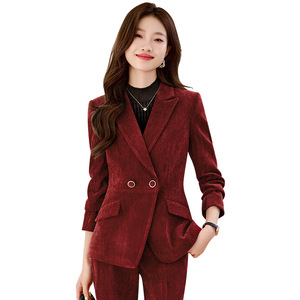Women Velvet Suit Set Autumn Winter 2024 Formal Two Piece Anti Wrinkle Full Sleeve Polyester Material - Product Image 5