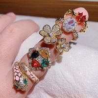 Bague ajustable vintage en cuivre, micro-pavée et micro-incrustée de zircons colorés, plaquée or, avec mélange de pierres CZ et de zircons, pour
