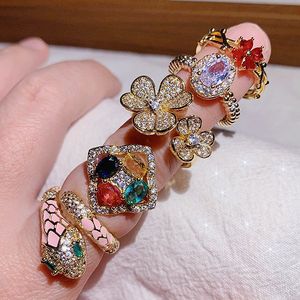 Sparkling Micropaved Micro-Inlaid Zircon Colorful <b>Ring</b> Gold Plated <b>Ring</b> Cz Zircon Mix Gemstone Opening <b>Adjustable</b> <b>Ring</b> for Women - Product Image 5