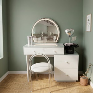 Modern <b>Makeup</b> Vanity <b>Table</b> <b>with</b> <b>Lighted</b> Mirror Storage Desk for Bedroom Furniture - Product Image 2