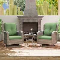 Fauteuil pivotant en rotin pour extérieur, ensemble de mobilier de bistrot pour patio, chaise en osier rembourrée avec table basse en verre