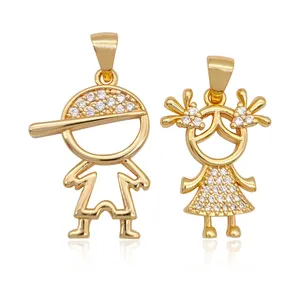 Wholesale charms Zircon Custom Cooper Little Boy Girl animal pendant 14K Gold Plated charms children