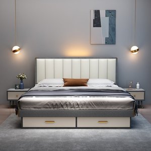 모던 디자인 침실 가구 원목 킹/퀸/더블 사이즈 수납 침대 - Product Image 6