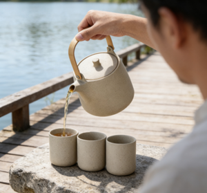 Tetera de Cerámica Ecológica Moderna de 1 Litro con Taza de Té de Porcelana y Mango de Bambú para el Té de la Tarde - Product Image 3