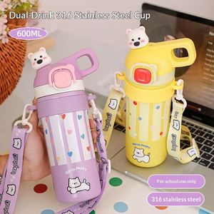 ขวดน้ำเก็บอุณหภูมิสองชั้น สแตนเลส 316 พิมพ์ลายการ์ตูนสำหรับเด็ก ปลอดสาร BPA พร้อมสายคล้องคอ - Product Image 3