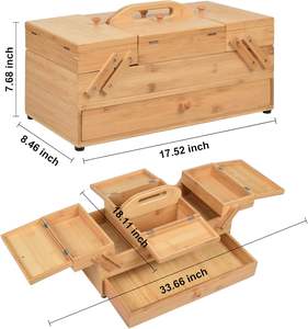 縫製アクセサリーミシン工具木製Diy縫製糸箱3層引き出し付き - Product Image 2