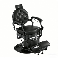 Fauteuil de barbier vintage en acier avec pompe hydraulique professionnelle, repose-pieds réglable et siège en cuir véritable - rétro