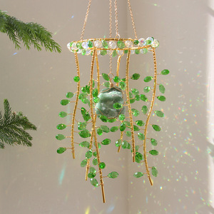 Envío directo: Atrapasueños de cristal verde con diseño de rama de sauce, adorno colgante para jardín y dormitorio, colgante atrapasueños, campanilla de viento con diseño de planta - Product Image 4